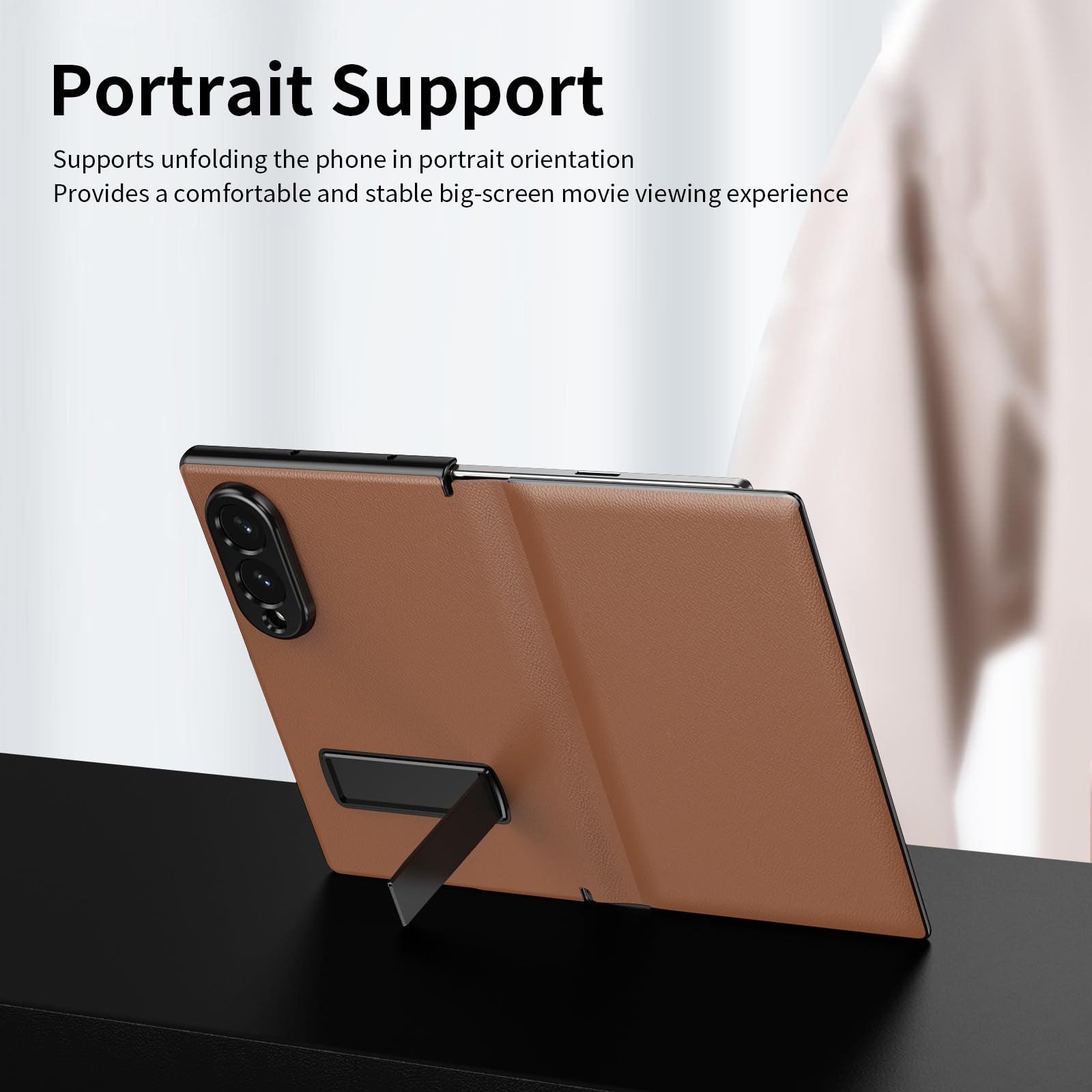 Skórzane etui do Samsung Galaxy Z Fold 8, magnetyczne zamknięcie z klapką, ukryta podpórka, składana, pełna ochrona soczewek, osłona telefonu, tekstura liczi, powłoka (mosiądz)