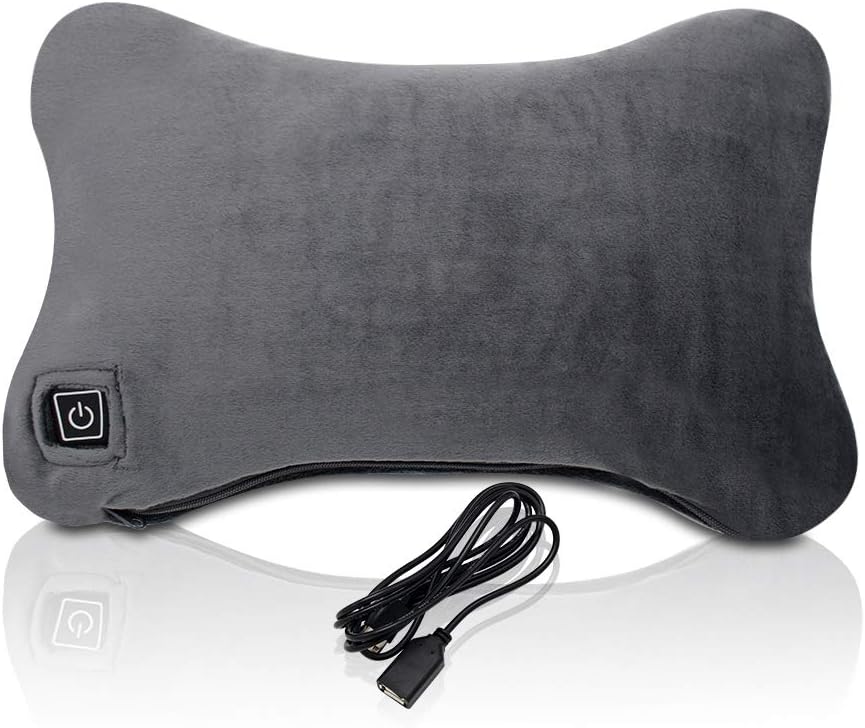 Travel Neck Massage Pillow, Heated Pillow Vibration Pillow Massage for Neck, Shoulder, Back Muscle Pain Relie,Hand Washable Portable for Traveling Home Office Use