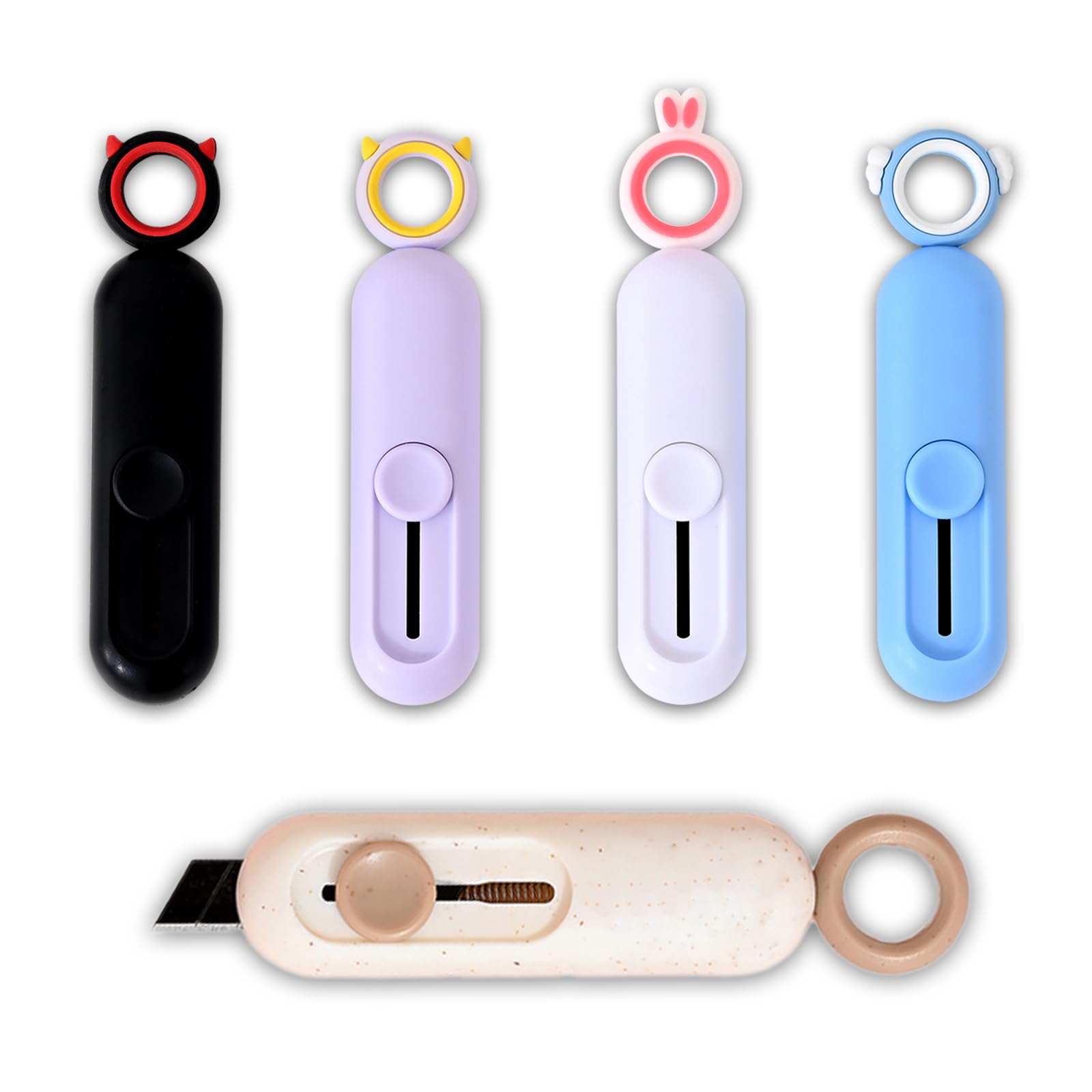 Mini Utility Knives Demonic cute Shaped Art Plastic Portable Small Letter Opener Slide Open for Cutting DIY Crafts Multi-color Box Cutter Retractable