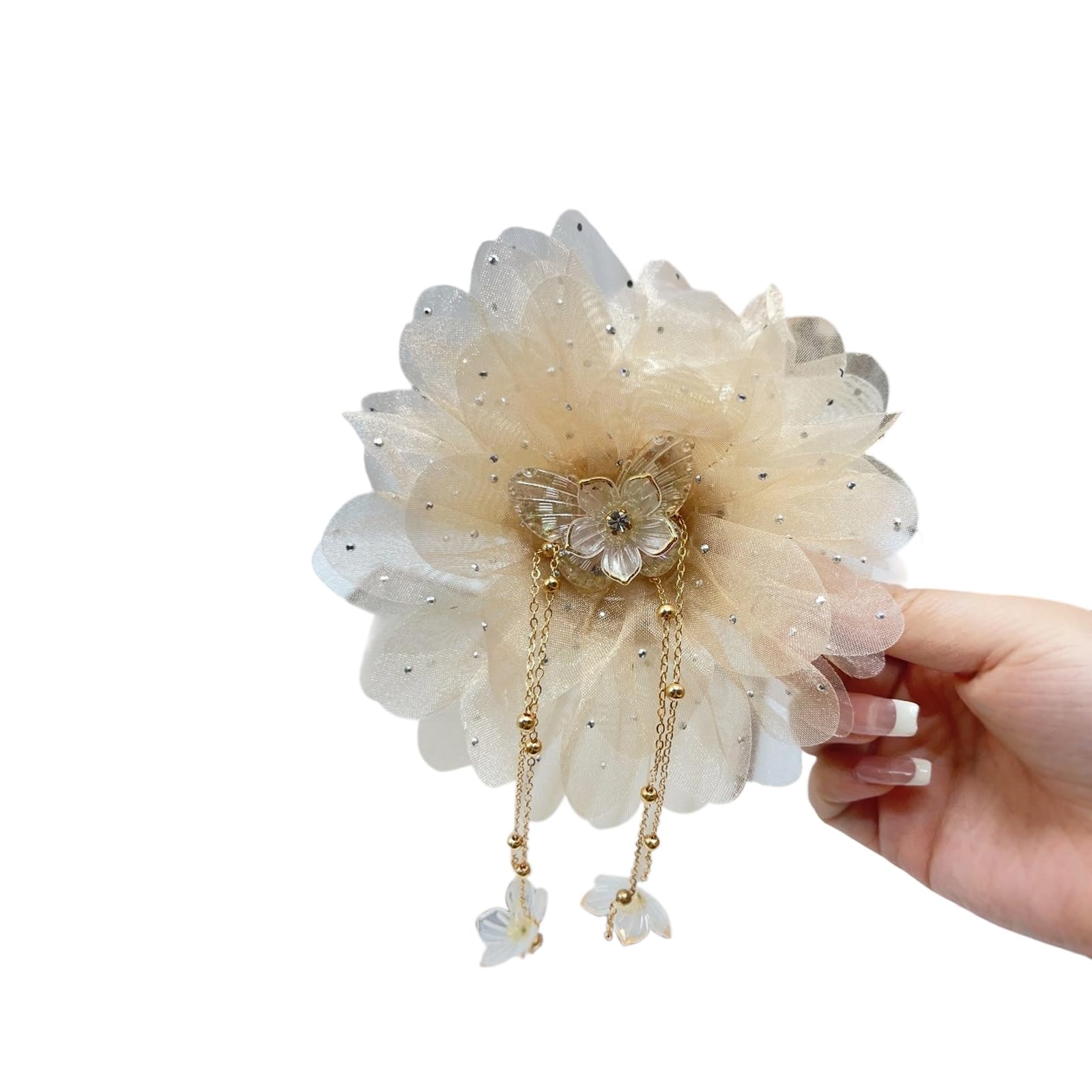 YUXITA Elegant Fringe Hair Clip With Mesh Petal Design For Women Girls Strong Hold Hair Accessory Soft Fabric Hairpin