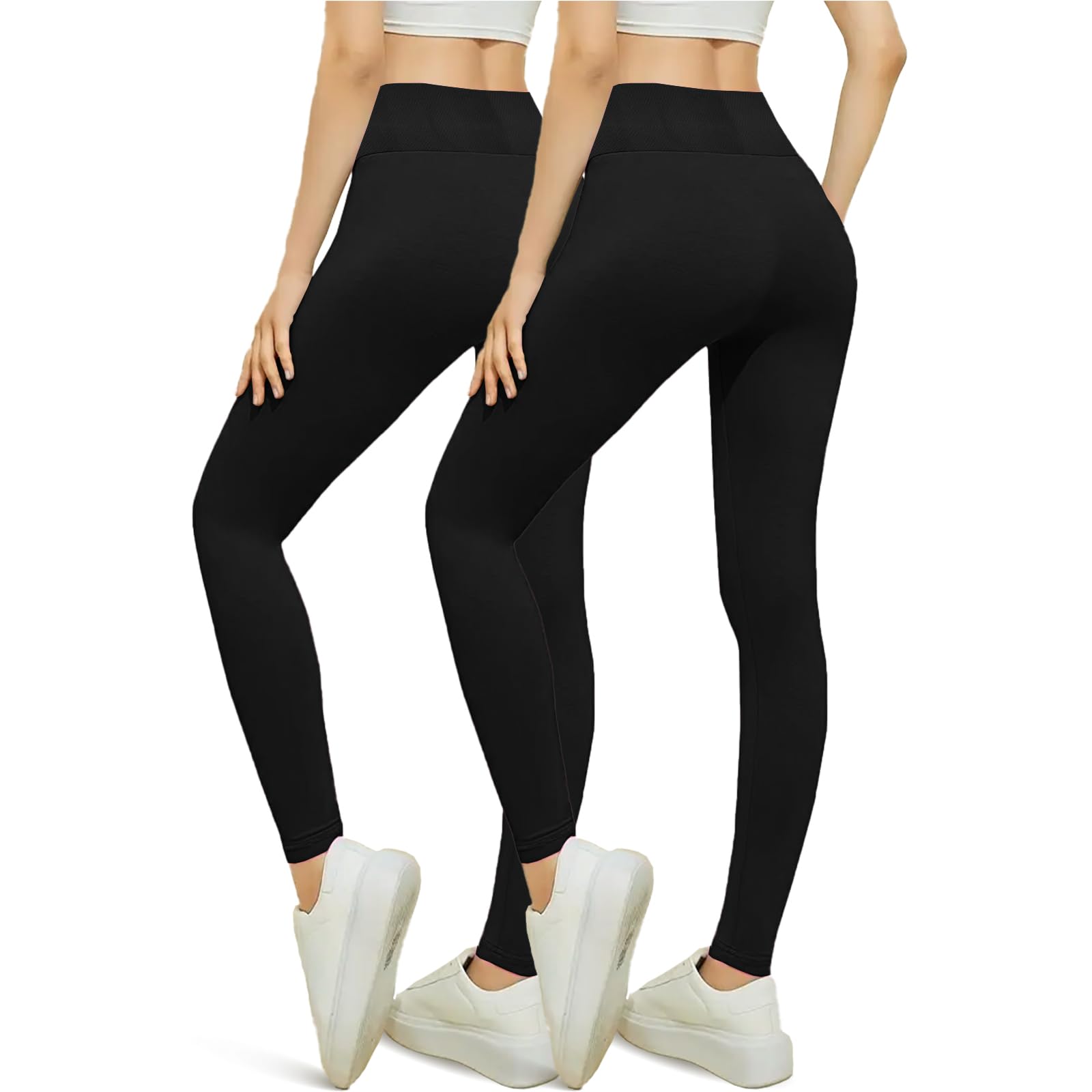 Netsetuk Women's Black - Pack Of 2 Fleece Lined Leggings For High Waisted Tummy Control Yoga Stretchy Pants Winter Warm For Workout Gym Sport