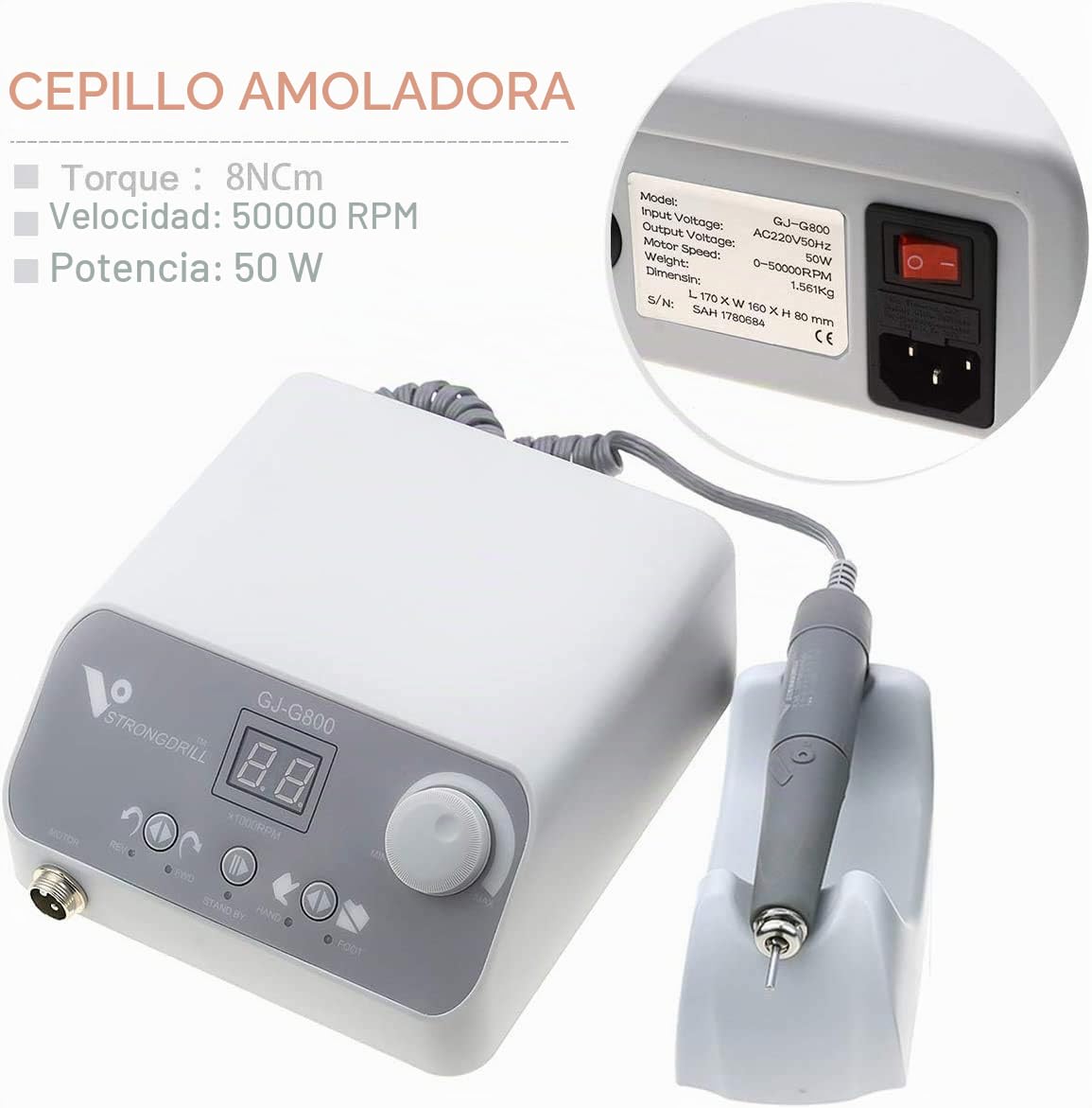 Máquina pulidora de laboratorio sin escobillas ORILAO GJ-G800, 50W, 50000RPM, gris XM, para joyería, cerámica, silicona, trabajo en vidrio