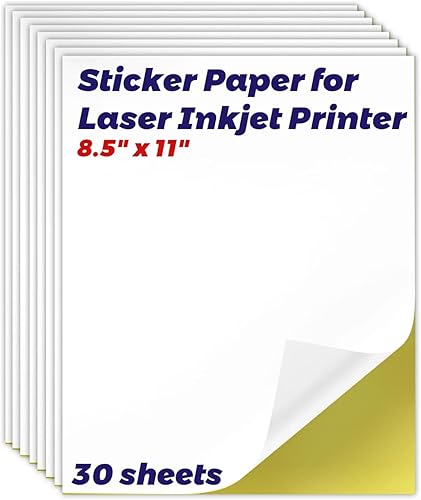 HABGP Papel de impresora adhesiva, papel adhesivo mate imprimible para impresora de inyección de tinta láser, etiqueta de vinilo grande de hoja