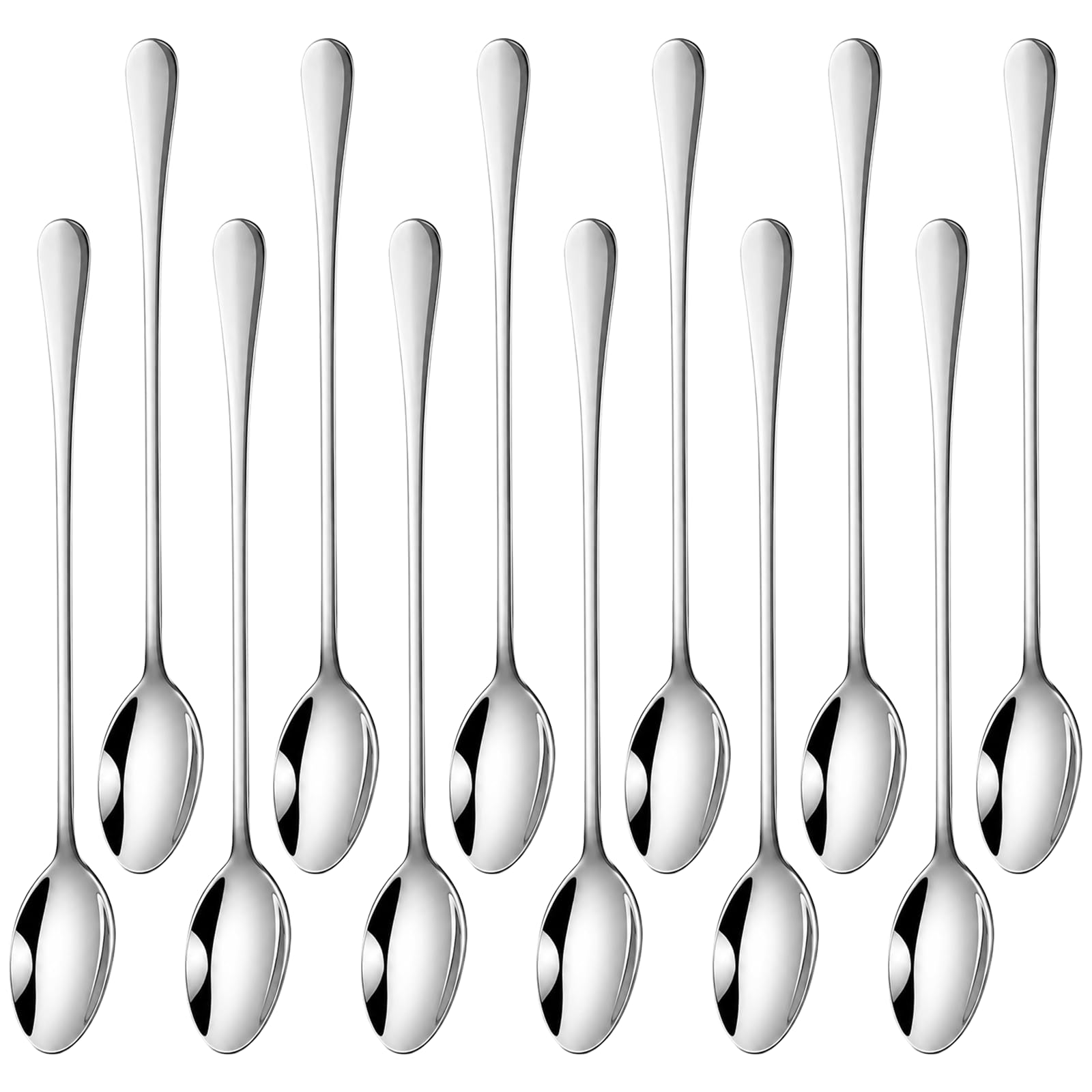 EUREKORA 12 Stück Edelstahl Eislöffel Lange Teelöffel Löffel Stiel Dessertlöffel Lang Rührlöffel aus Edelstahl Spülmaschinenfest für Eiskaffee Milchshake Eisbecher Desserts(19,5cm/7,6in)