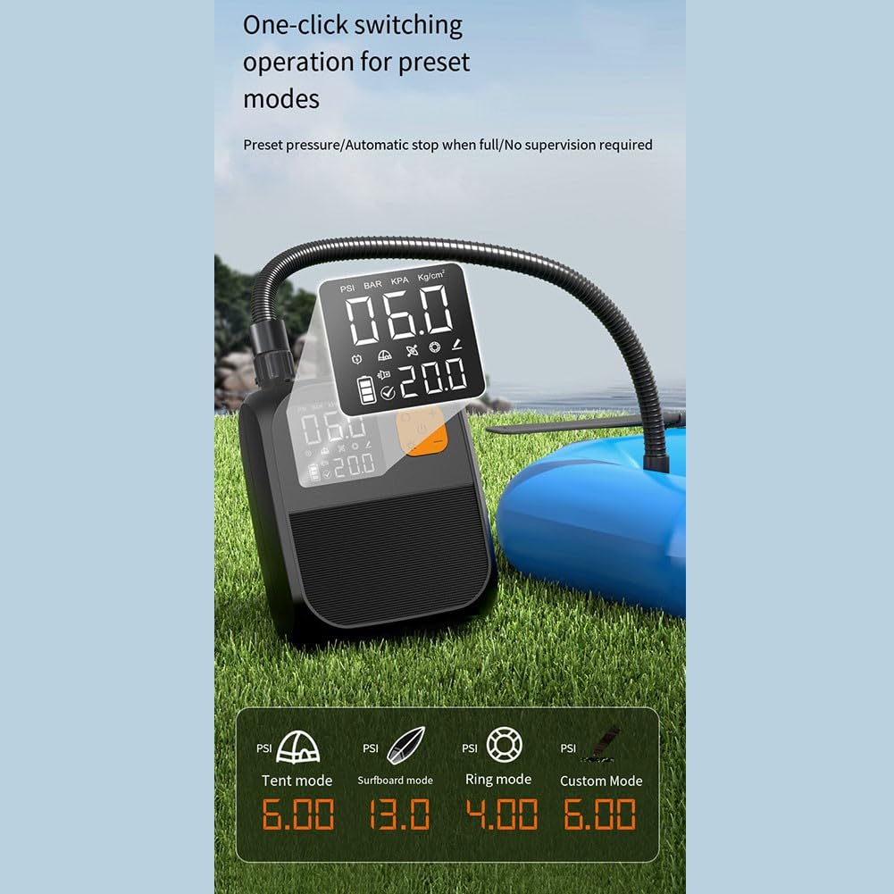 Pompe à air électrique portable pour kayak 25 PSI Gonfleur sans fil avec batterie 8000 mAh LCD numérique Arrêt automatique pour canoë radeau paddle