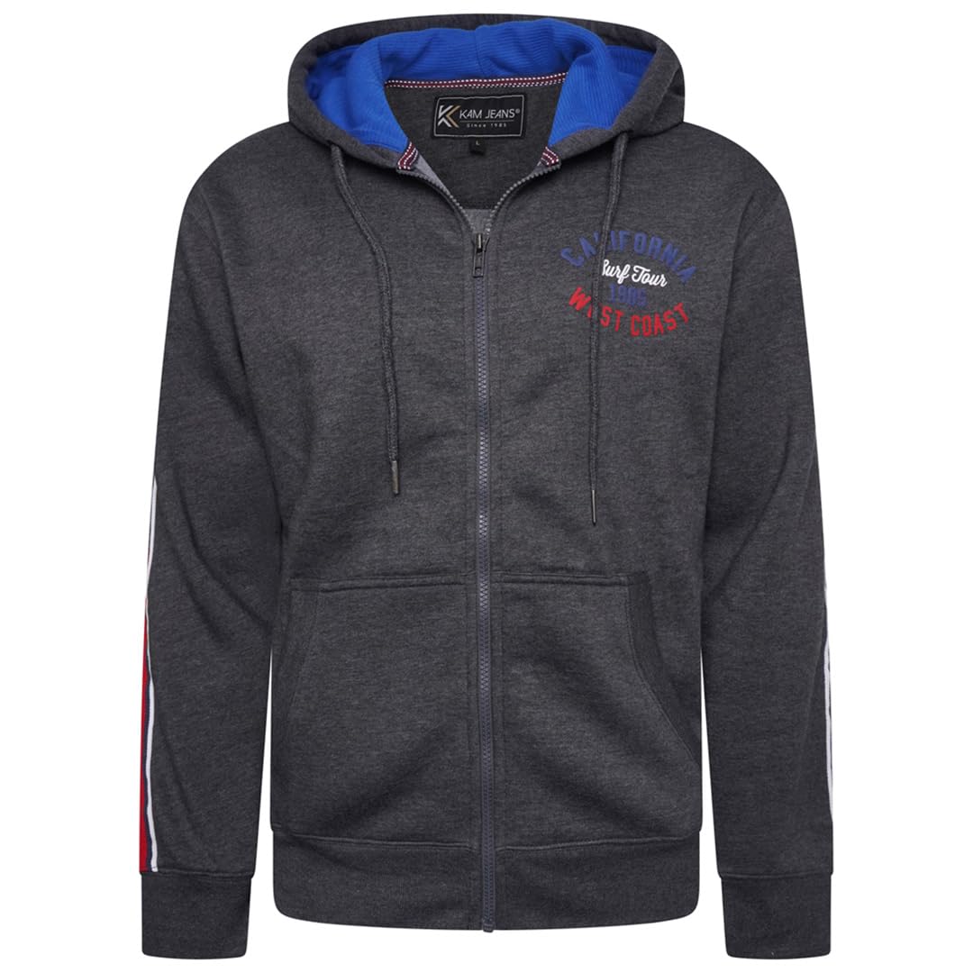 KAM California Hoody With Taped Sleeves For Men in Charcoal, 6XL