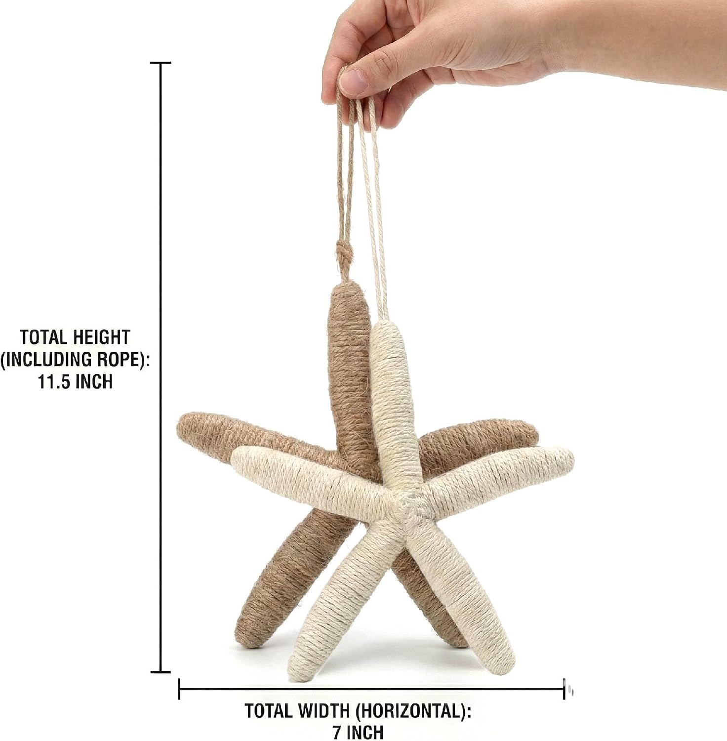 Rustic Rope Starfish Wall Hanging Decor, Set of 2 Nautical Coastal Jute Ornaments for Beach House, Bathroom, Door Handle, Wall Art, Handmade Sea Decorations Christmas Star Tree Topper