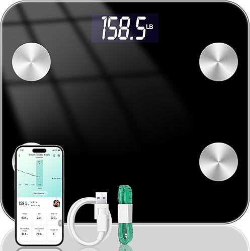 Báscula para peso corporal Báscula digital inteligente de baño BMI pesaje Bluetooth Báscula de grasa corporal, 26 monitores de composición corporal,