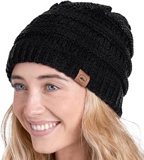 Womens Beanie Winter Hat - Warm Chunky Cable Knit Hats - Soft Stretch Thick Cute Knitted Cap for Cold Weather