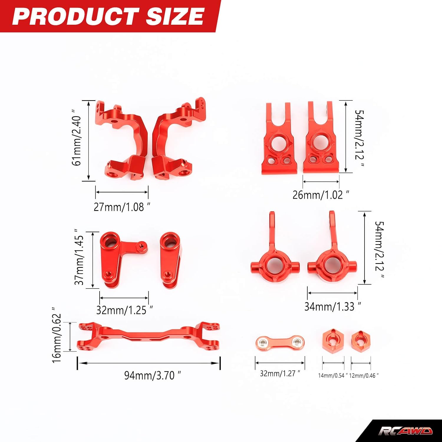 RCAWD Big Rock Granite Senton Vorteks Typhon 3S & Mega 550 Steering Set & 12mm 14mm Wheel Hex, Steering Blocks & C Hub Carrier & Rear Spindle Hub Carrier Upgrades Parts for ARRMA 1/10 1/8#ARAC9359