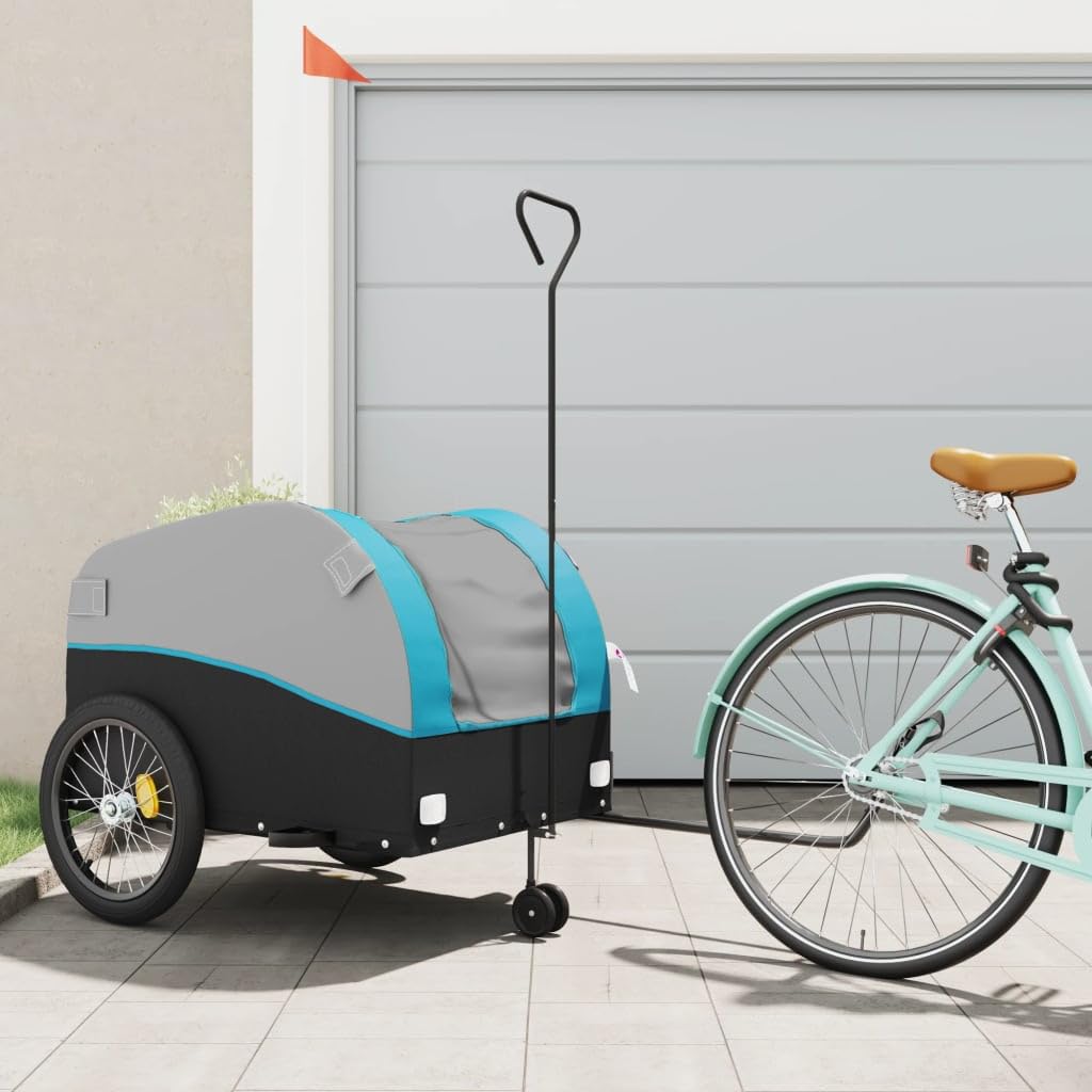 Fahrradanhänger Schwarz und Blau 45 kg Eisen, Fahrrad Anhänger, Lastenanhänger, Handwagen, Fahrrad-lastenanhänger, Lastenfahrrad - 94156