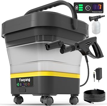 Portable Cordless Cleaner with Tank Foldable Electric Cleaning Tool, 3.4 Gal Tank, Multi-Level Adjustable Spray, 360 Rotating Nozzle, Compact for Car, Garden, Patio, Camping