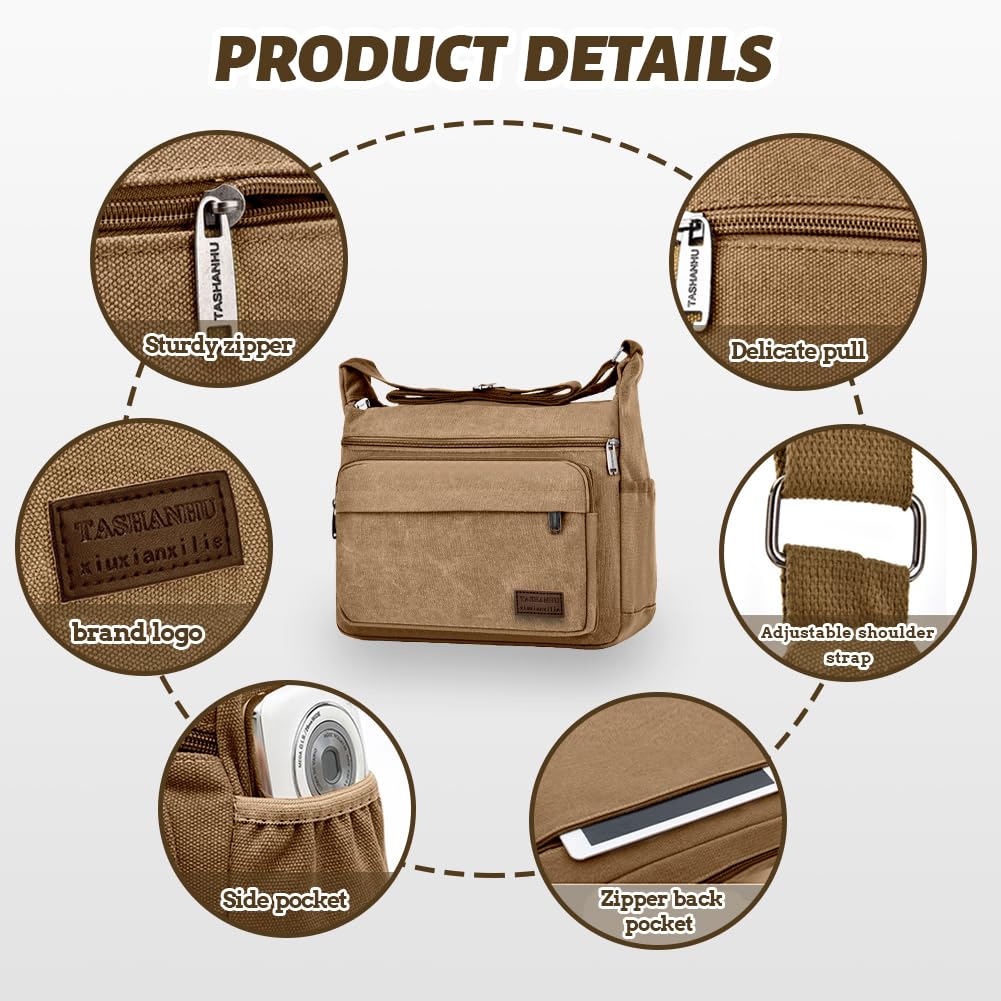 Aucuu Borsa a Tracolla, Borsa Tracolla Uomo, Messenger Crossbody Bag Grande Capacità, Tela Tracolla con Più Tasche per Lavoro, Scuola, Uso Itinerante e Quotidiano