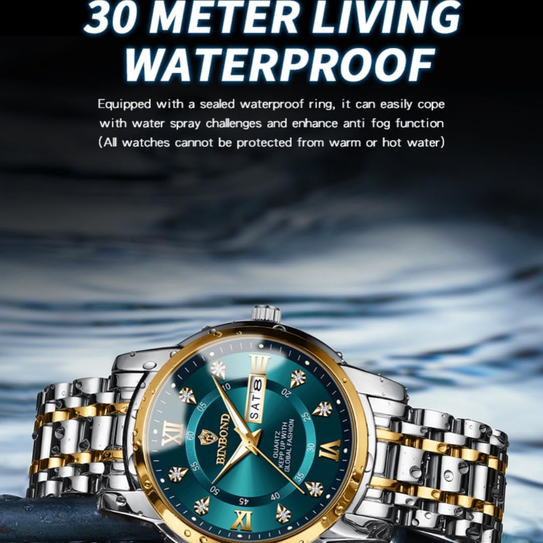Luxury Watch for Man Elegant Date Week Waterproof Luminous Men Watch Quartz Stainless Steel Sports Men's Watches