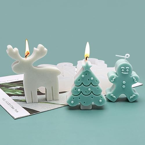 Miniatura 2 de Moldes de silicona de Navidad, 3 piezas de moldes para velas de árbol de Navidad, moldes de silicona de hombre de jengibre, moldes de silicona de