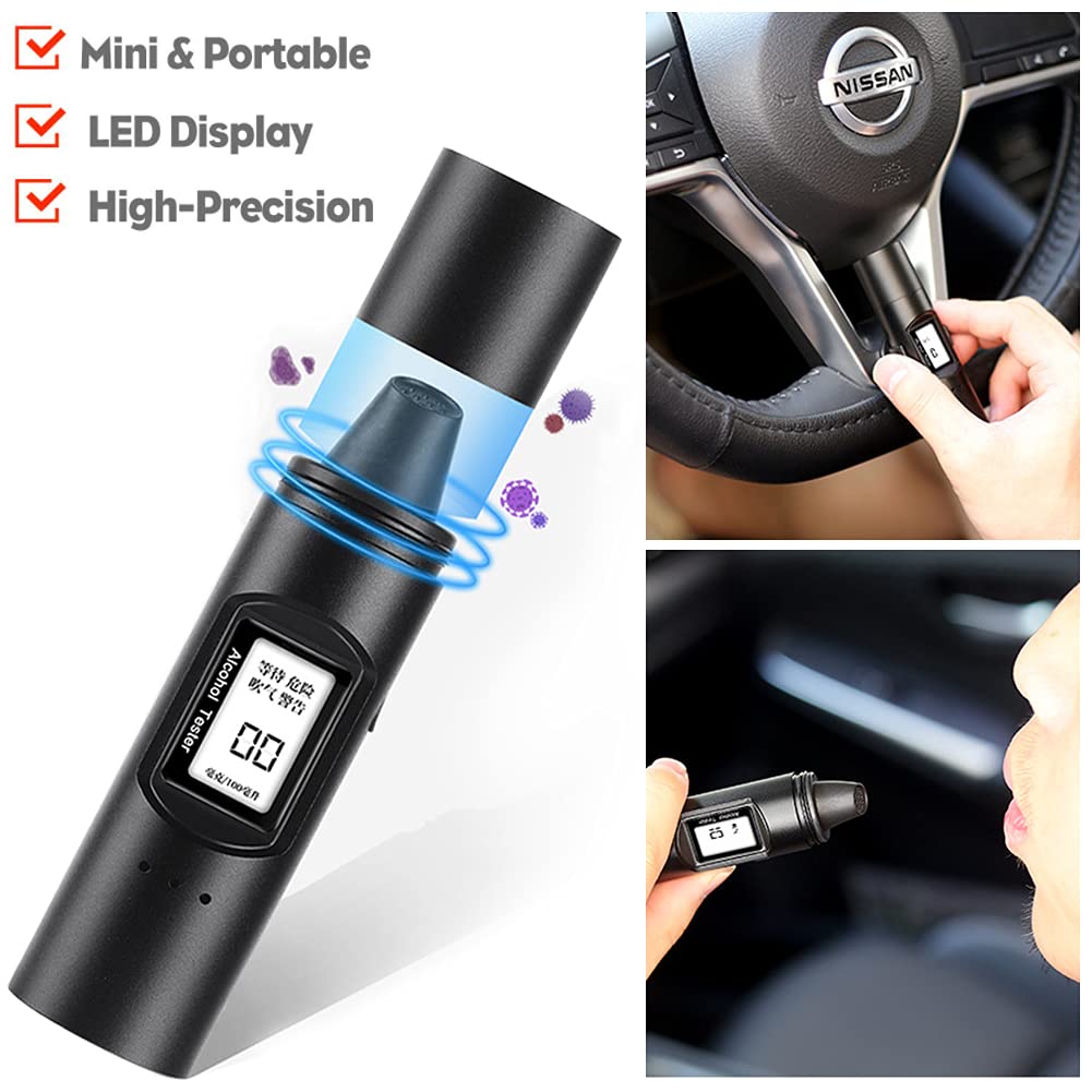 Etilometro Portatile Auto per Alcol Test con Schermo LED Digitale Tester Digitale Ricaricabile USB Dell'Alcool Nero