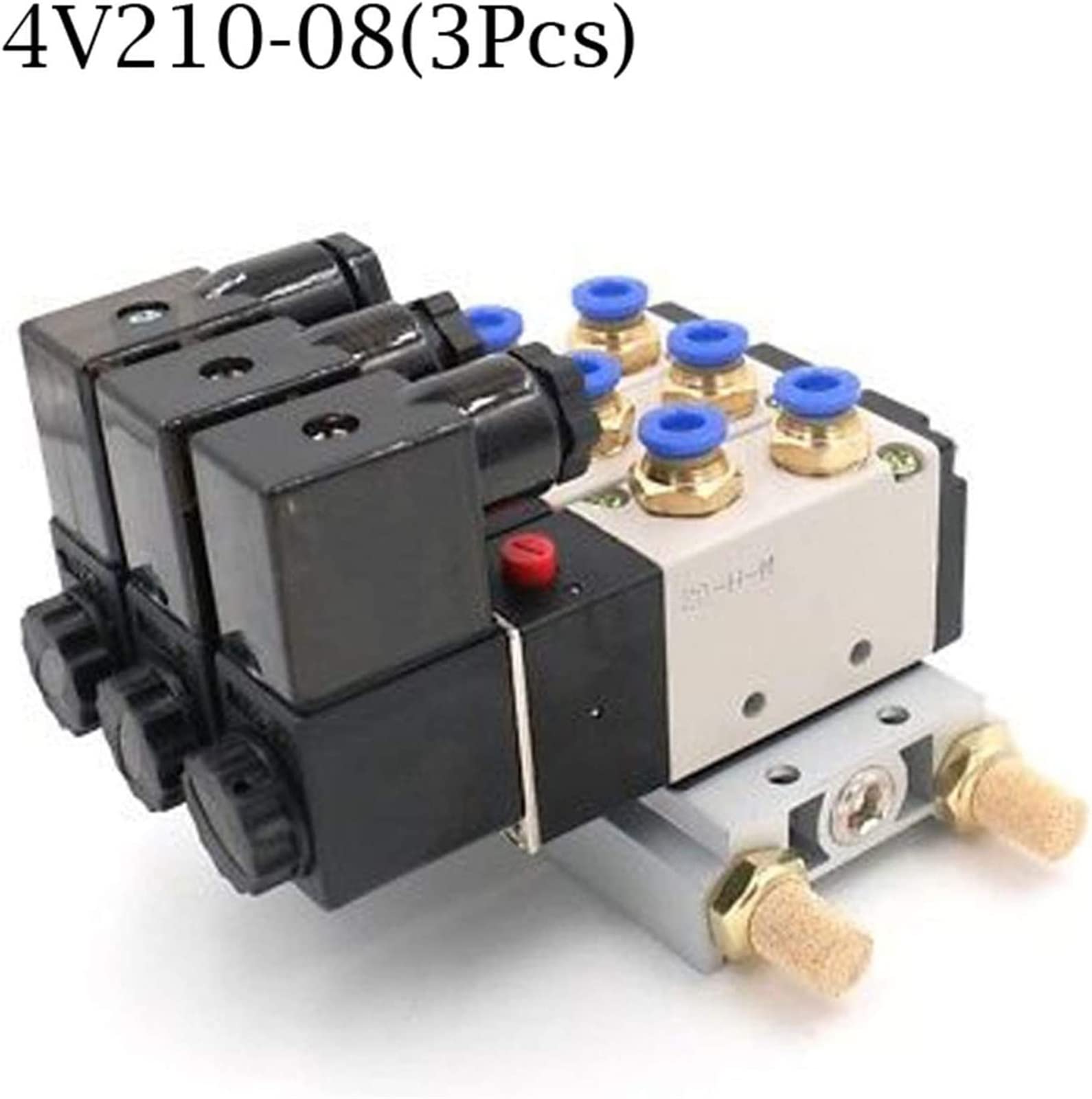1/4 cala DC12V 24V AC110V 220V Potrójny pneumatyczny zawór elektromagnetyczny 4V210-08 tłumik 4 mm 6 mm 8 mm 10 mm 12 mm szybkozłączka zestaw podstawowy przydatny (złączki 8 mm, 5 V)