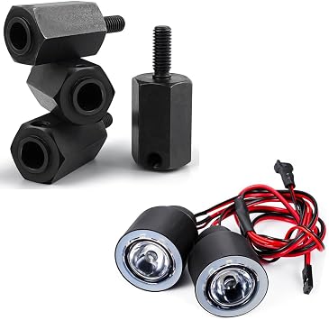 MORLORDY 4Pcs Steel RC Wheel Hex Hubs +20mm & Headlights Halo Lights Kits for AXIAL SCX6 AXI05000 JLU 1/6 RC Crawler Car Upgrade Part