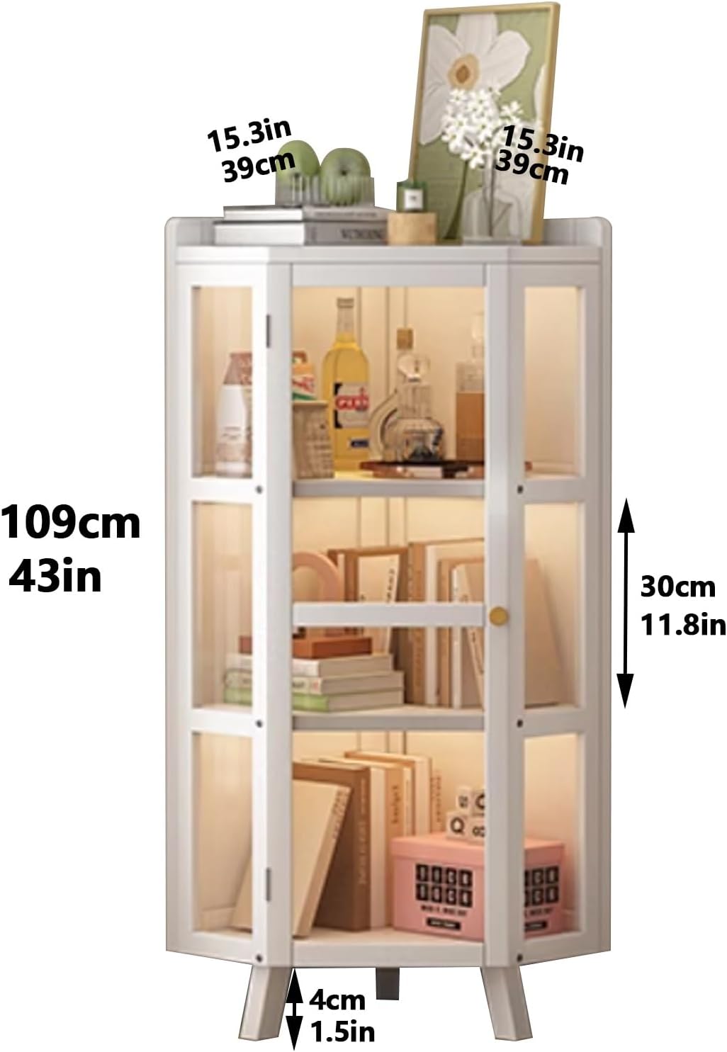 Corner Storage Display Cabinet,Living Room Cabinets with Doors,Glass Display Cabinet,Trophy Case Display Cabinet,Tall Modern Office Storage Cabinet,for Home Office, Living Room, Pantry