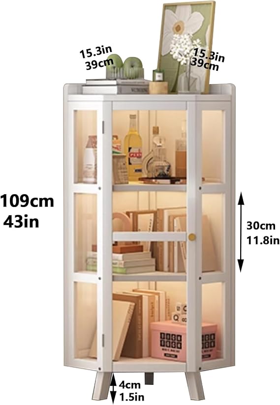 Corner Display Cabinet With Glass Doors - Modern Storage Cabinet for Home Office, Living Room, Pantry