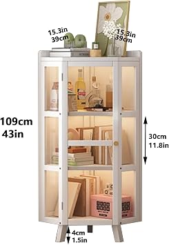 Corner Display Cabinet With Glass Doors - Modern Storage Cabinet for Home Office, Living Room, Pantry