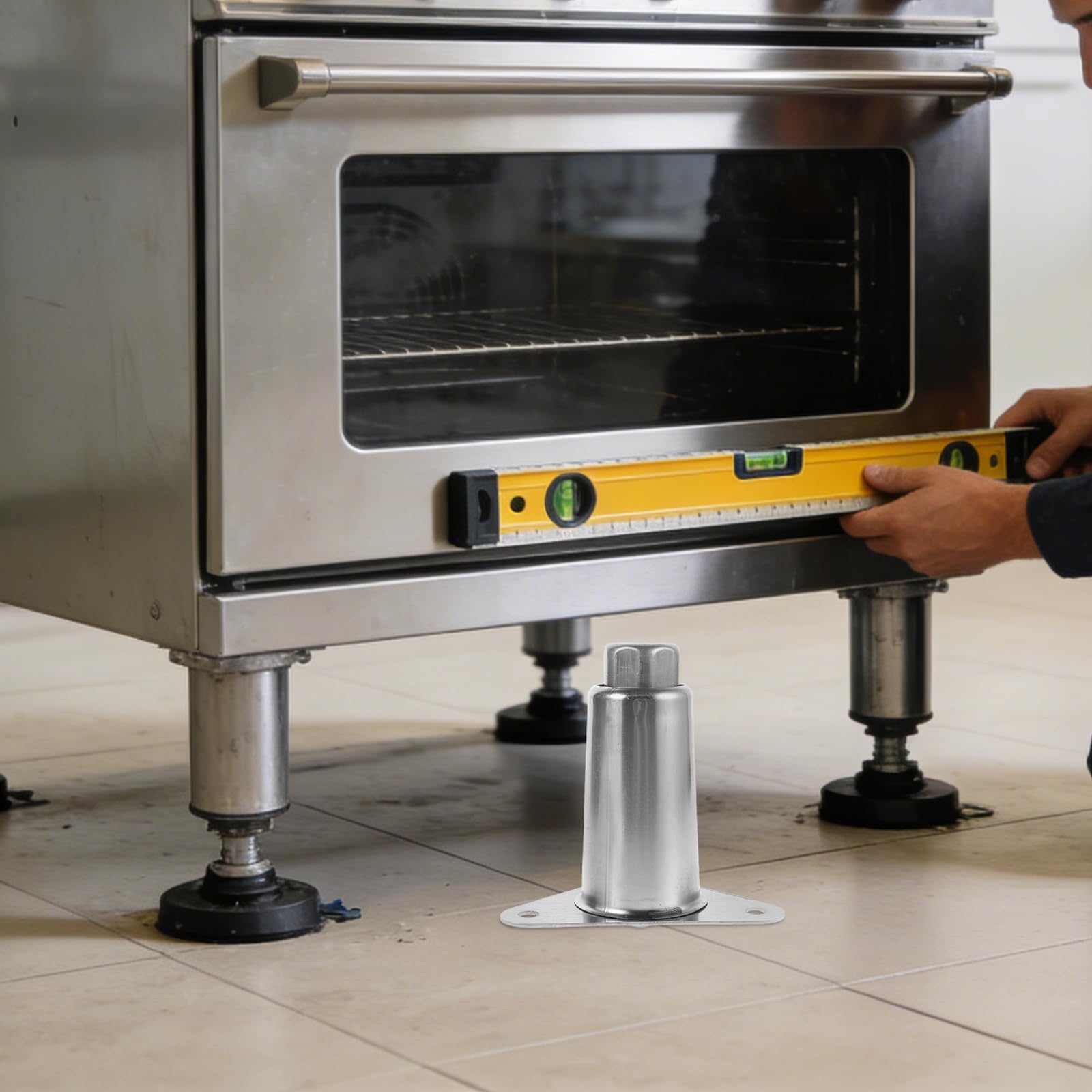 HOMSFOU Patas Ajustables de Acero Inoxidable 304, Soporte de 15 Cm con Perno de 1,6 Cm, Altura Regulable de 12,7 a 16,5 Cm para Estufas y Muebles, Juego de 2 Patas con Placa Triangular