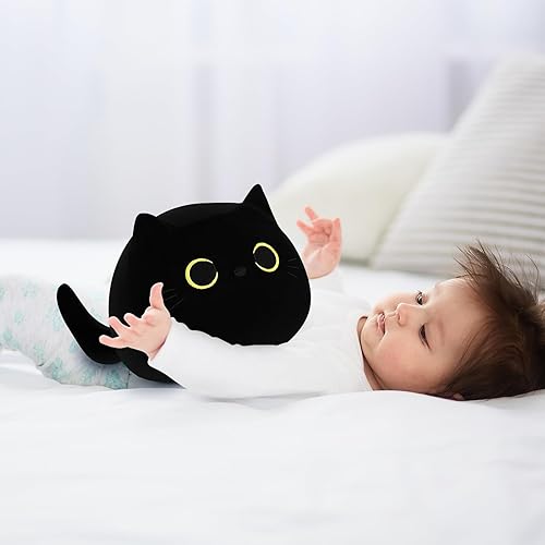 Miniatura 10 de Auspicious beginning Juguete de peluche de gato negro gigante de 19 pulgadas, peluche de gato negro, almohada de peluche Kawaii de gato, decoración