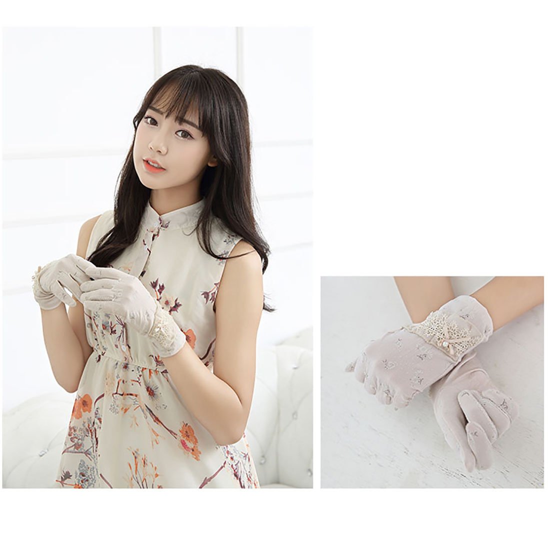 URSFUR Women Summer Driving Gloves Sun UV Protection Motorcycle Sport Lace Glove Beige