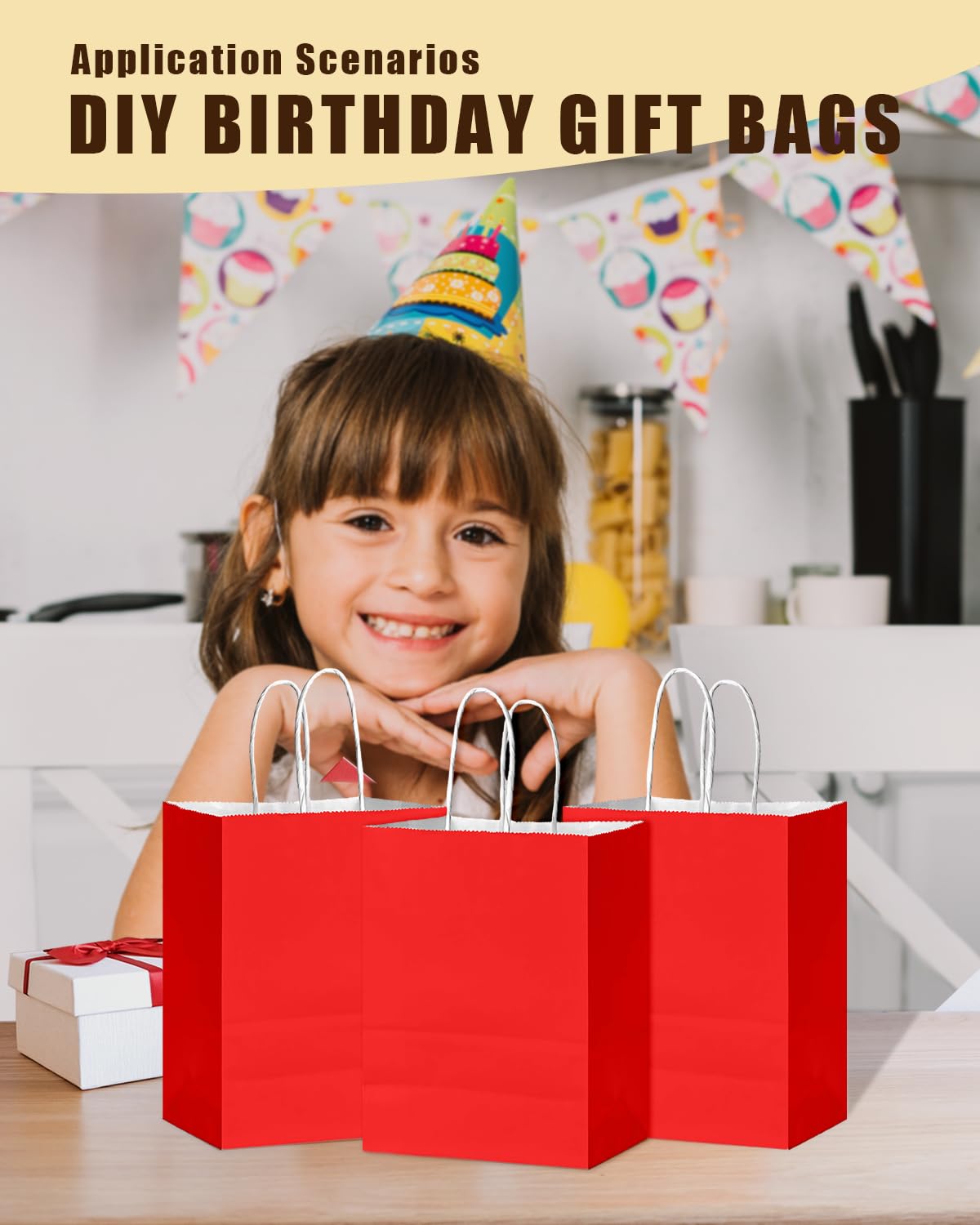 Bakepacker 24Pcs Paper Gift Bag with Handles Bulk Red Paper Bags Multiple Uses (8.3"x6"x3.15", Small Size)