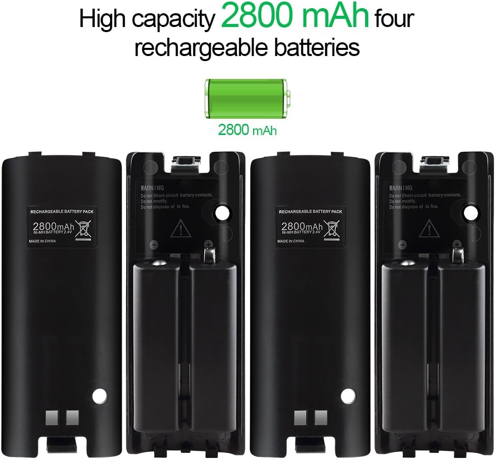 Remote Charger Dock,Galexh SN02 Controller Charging Station with Four 2800mAh Rechargeable Batteries for Wii Remote(Black)