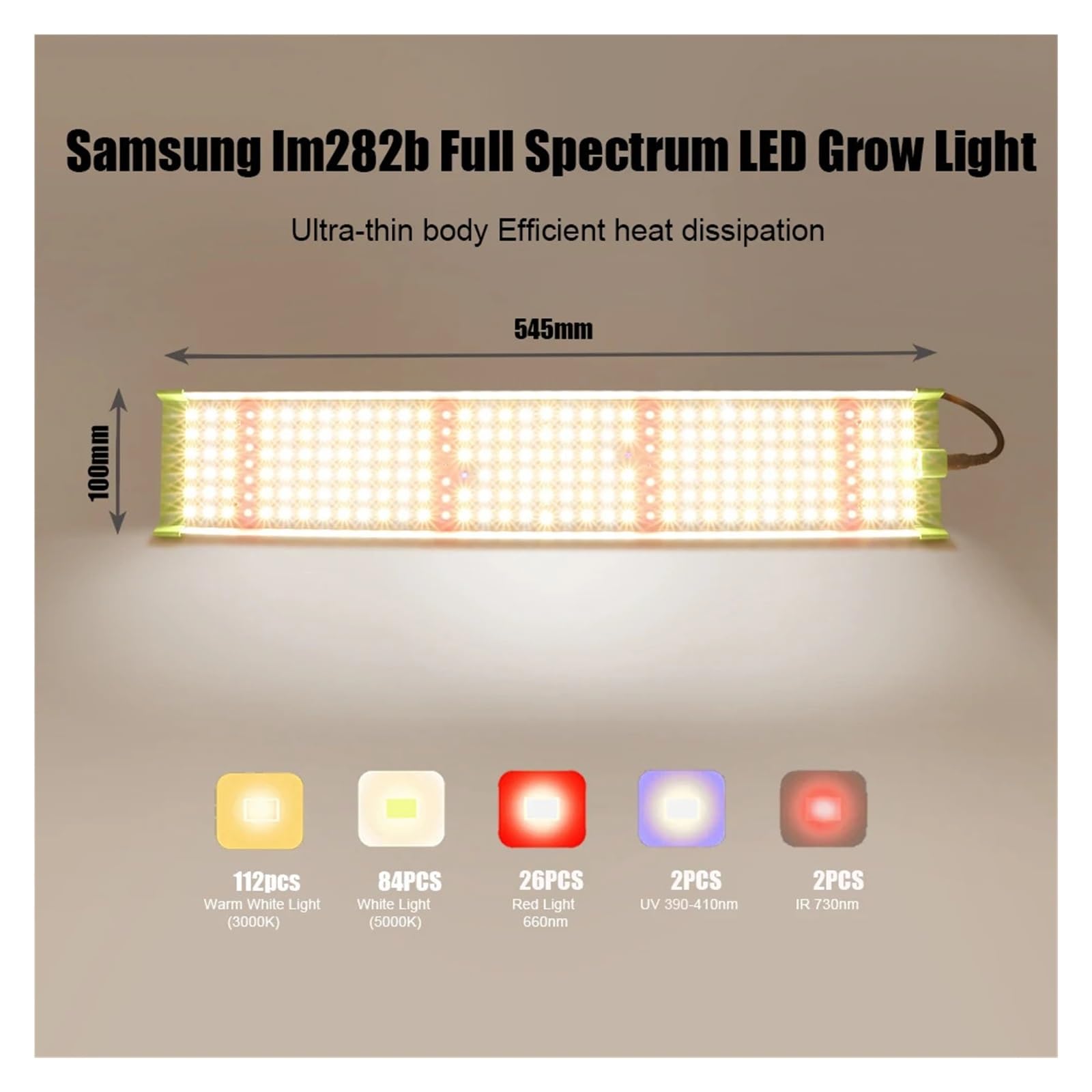 Lámpara de Cultivo, Luz LED de Cultivo LM282B, 85W, Espectro Completo, luz de Cultivo de Plantas for Invernadero, Semillas de Flores, Plantas, plántulas de Flores(QB85W56CMW)