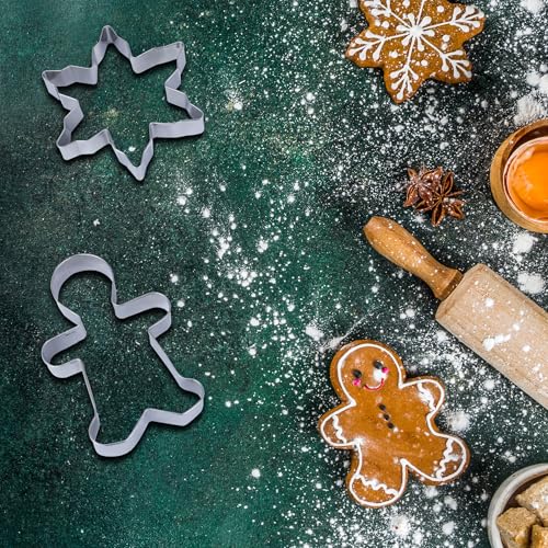 Small Christmas Cookie Cutters Set, 6 pcs Stainless Steel Metal Holiday Cookie Cutter for Baking Christmas Tree, Snowflake, Gingerbread Man, Snowman, Santa Head and Candy Cane