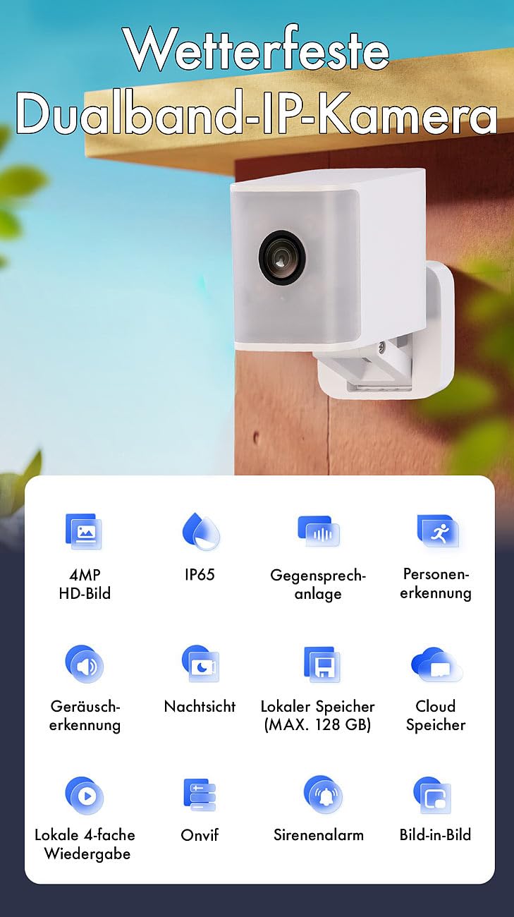 7links WLAN Kamera außen: 2er-Set wetterfeste Dualband-IP-Außen- und Innen-Kameras, 4 MP, IP65 (Außenkamera WLAN, Überwachungskamera innen, PC)