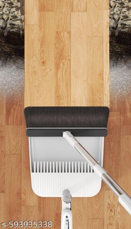 Image of Broom and Dustpan Set with Long Handle, Upright Standing Windproof Floor Cleaning Combo for Home, Kitchen, Office - White & Black |PAR-P469