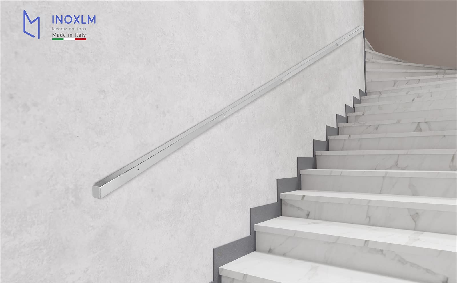 INOXLM Corrimano in Acciaio Inox AISI 304 Con Finitura Satinata 30x30 mm | Made in Italy | Fai Da Te | Ideale per Uso Interno ed Esterno (3000 mm)