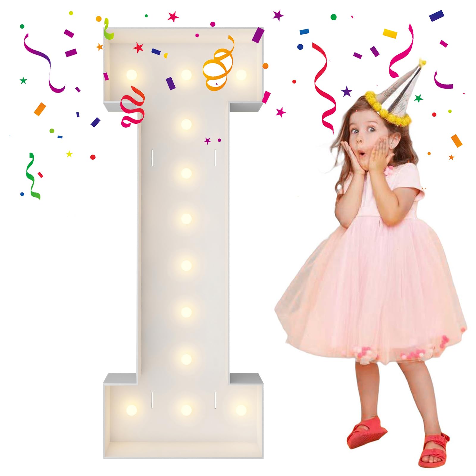 4FT Marquee Light Up Letters, Large Marquee Letters, Mosaic Balloon Frame Letters Big Letters for Engagement Wedding Decorations Birthday Party Backdrop Decor, Balloon Arch Kit Letter I