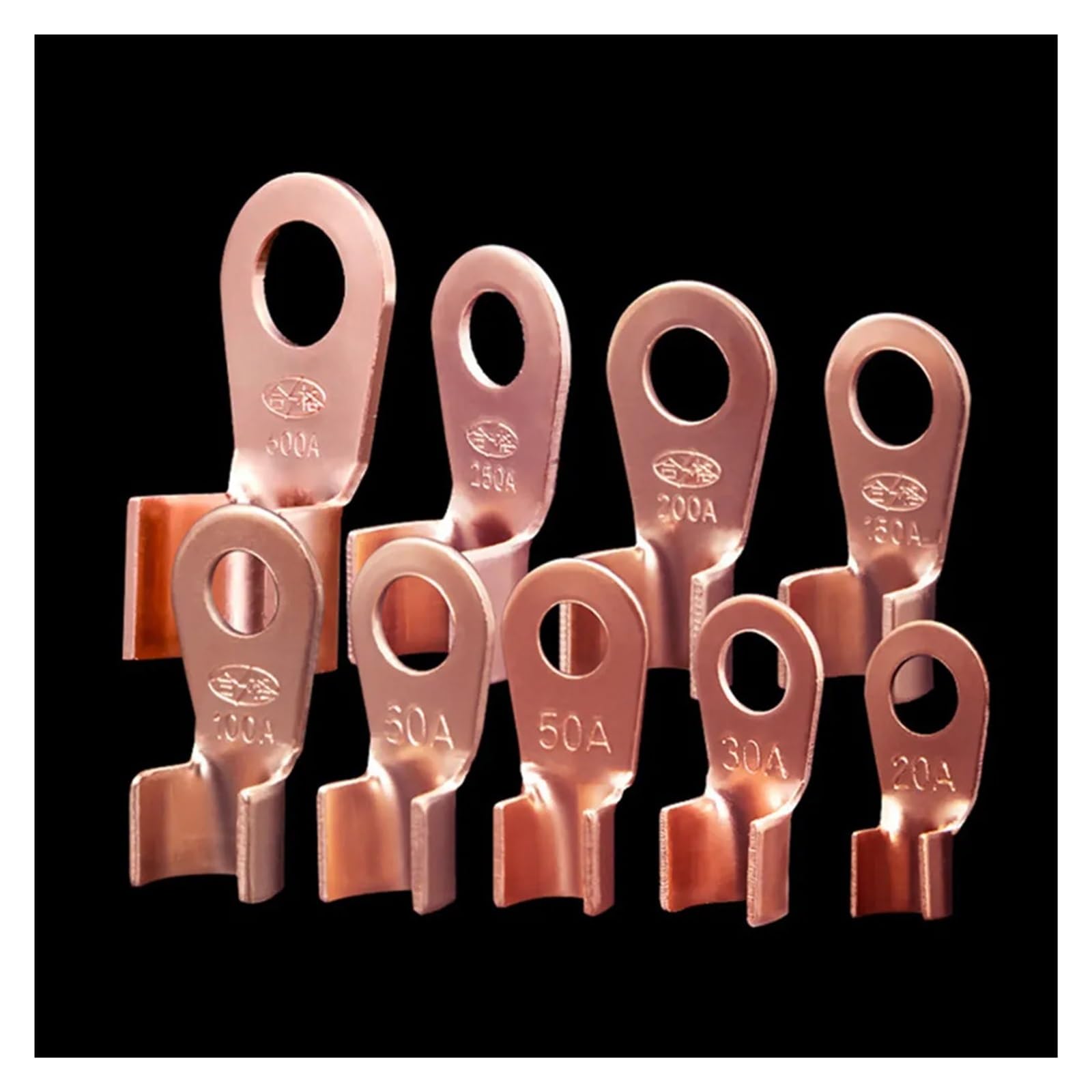 10 Stück Kupfer-OT-Klemmen, nicht isolierte Drahtverbinder, blanke Kabelklemmen, Kabelschuhe, Batterie-Ring-Crimpklemmen, 10–400 A(50A)