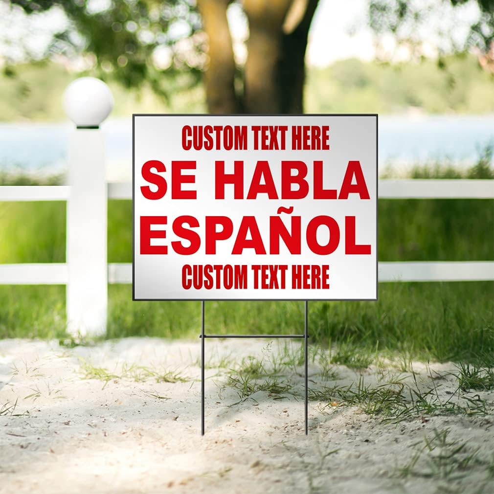 Fastasticdeals Custom Weatherproof Yard Sign Spanish Se Habla Espanol Red Lawn Garden 18x12 Inches 1 Side Print Personalized Text Here