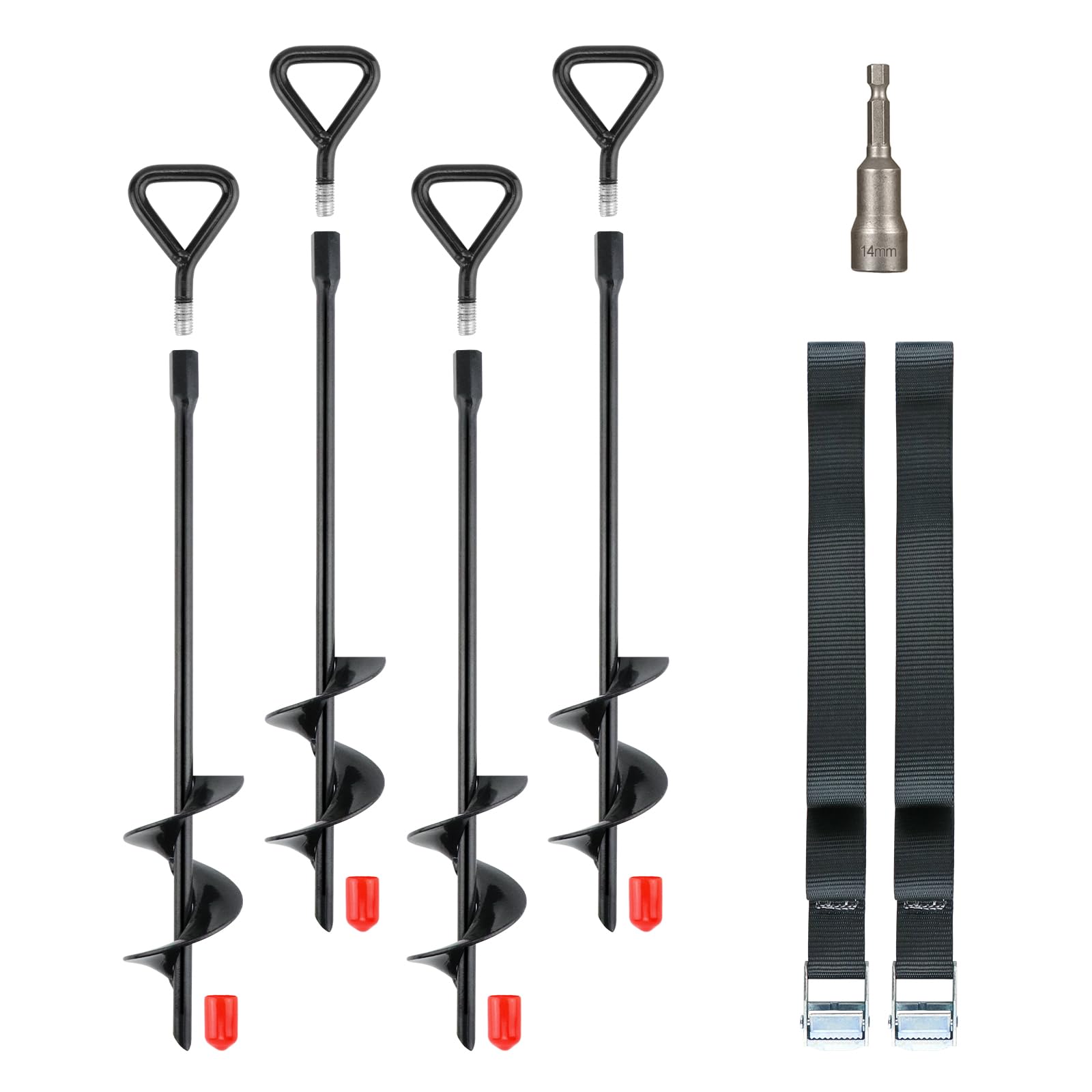 erdanker für sonnensegel Bodenanker 38cm, 4 Stück Trampolin Bodenanker Set mit Adapter und 2 Gurtband, Eindrehen Erdanker aus Stahl Schaukel, Sonnensegel, Zelte, Camping, Zäune Haustier Größe:XS (46-51 cm) PremiumX Camping SAT-Anlage mobil, vendor-Super Sports