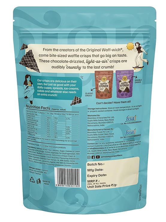 Image of The Belgian Waffle Co Waffle Crisps Combo Pack (3 Flavors) - Cookie & Cream, Double Choco, Classic Choco (85g Each) | Thin, Crunchy, Eggless, Baked Not Fried, Healthy Snacks for Breakfast