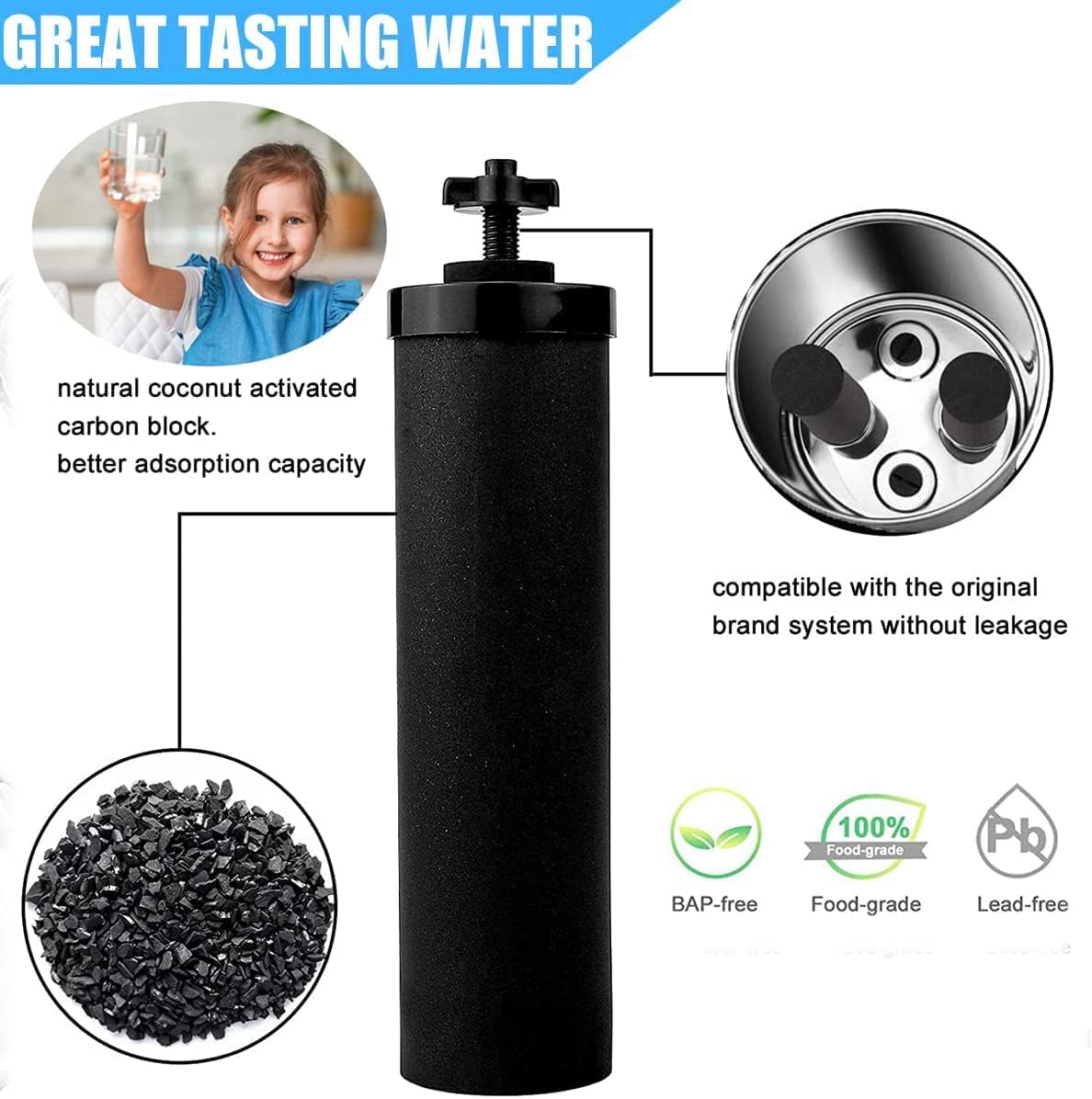 Ricambio filtro acqua compatibile con Berkey Water Filter System, BB9-2 Filtro di ricambio compatibile con Berkey Big, Light, Imperial, Travel, Crown e Royal Series (confezione da 2