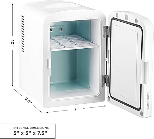 Miniatura 7 de Chefman, Refrigerador portátil con espejo con iluminación LED de 1.06 galones, mini refrigerador almacenamiento de cuidado de la piel, maquillaje,