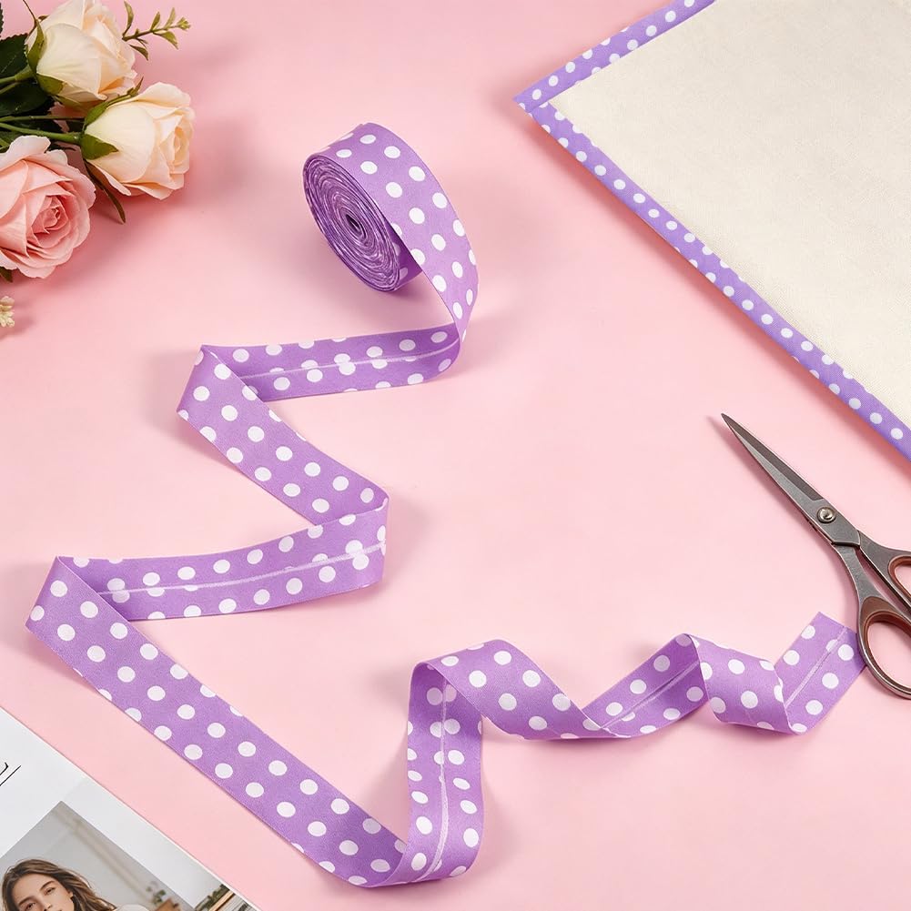 AHANDMAKER 11 Yards Double Fold Bias Tape 1.2 Inch Wide Printed Cotton Ribbon Purple Bias with White Dot Sewing Tape Fabric Hem Quilt Binding for Crafts Sewing Cloth Piping Seaming