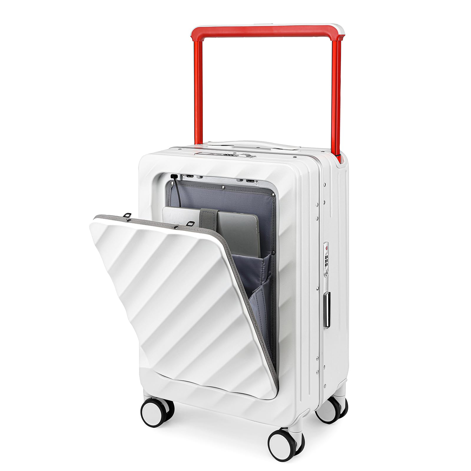 Sea choice Valigia per il bagaglio a mano con scomparto per laptop trolley a guscio rigido valigia con ruote porta di ricarica USB tasca frontale con serratura Per aerei 39L Bagaglio a mano Bianco