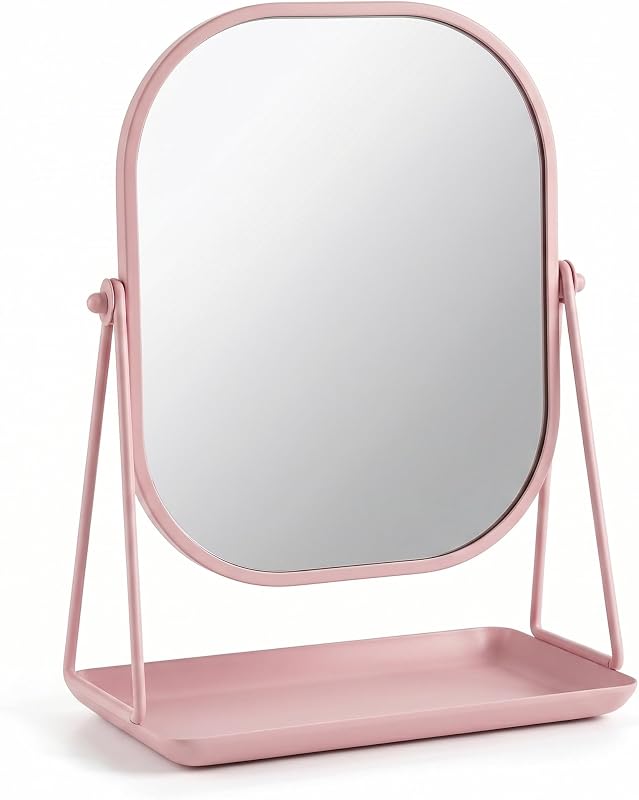 Espelho de mesa ChicReflect com bandeja organizadora, armação metálica, Blush Pink