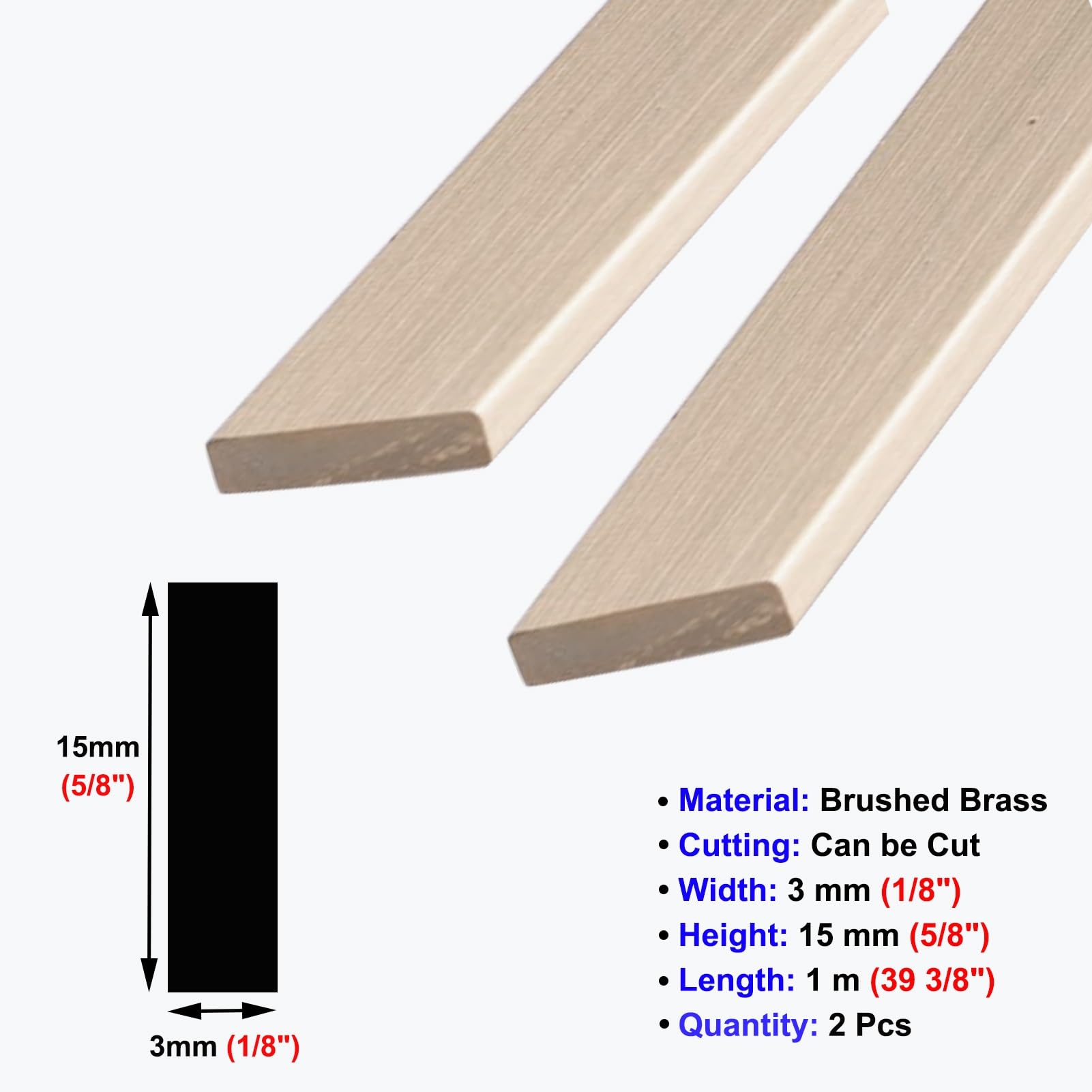 Bodenübergangsleiste, 2 Stück, Schwellenleiste aus gebürstetem Messing for Wanddekoration, robuste Kantenübergangsleiste for Eingangstürschwellen, solide Schwellenverkleidung(3x15mm)