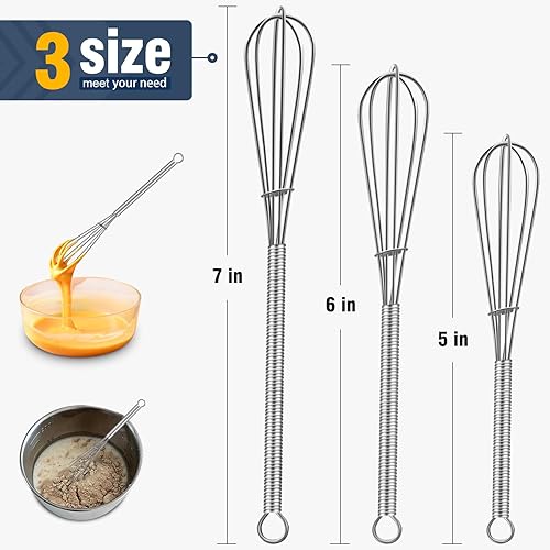 Miniatura 30 de Batidor pequeño de acero inoxidable de 10 pulgadas con mango largo para batir, batir, mezclar salsas, mezclar ingredientes, cocina pequeña Wisk