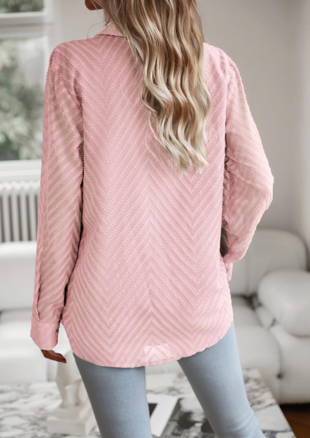 Langarmshirt Damen,Damen Lässige Bluse, Revers, Button Down Hemdjacke, Beige, Einfarbig, Gewellter Jacquard Mit Taschen, Stilvolles Hemd Mit Langen Ärmeln, Elegante Bluse, Blusen Tops Zum Ausgehen