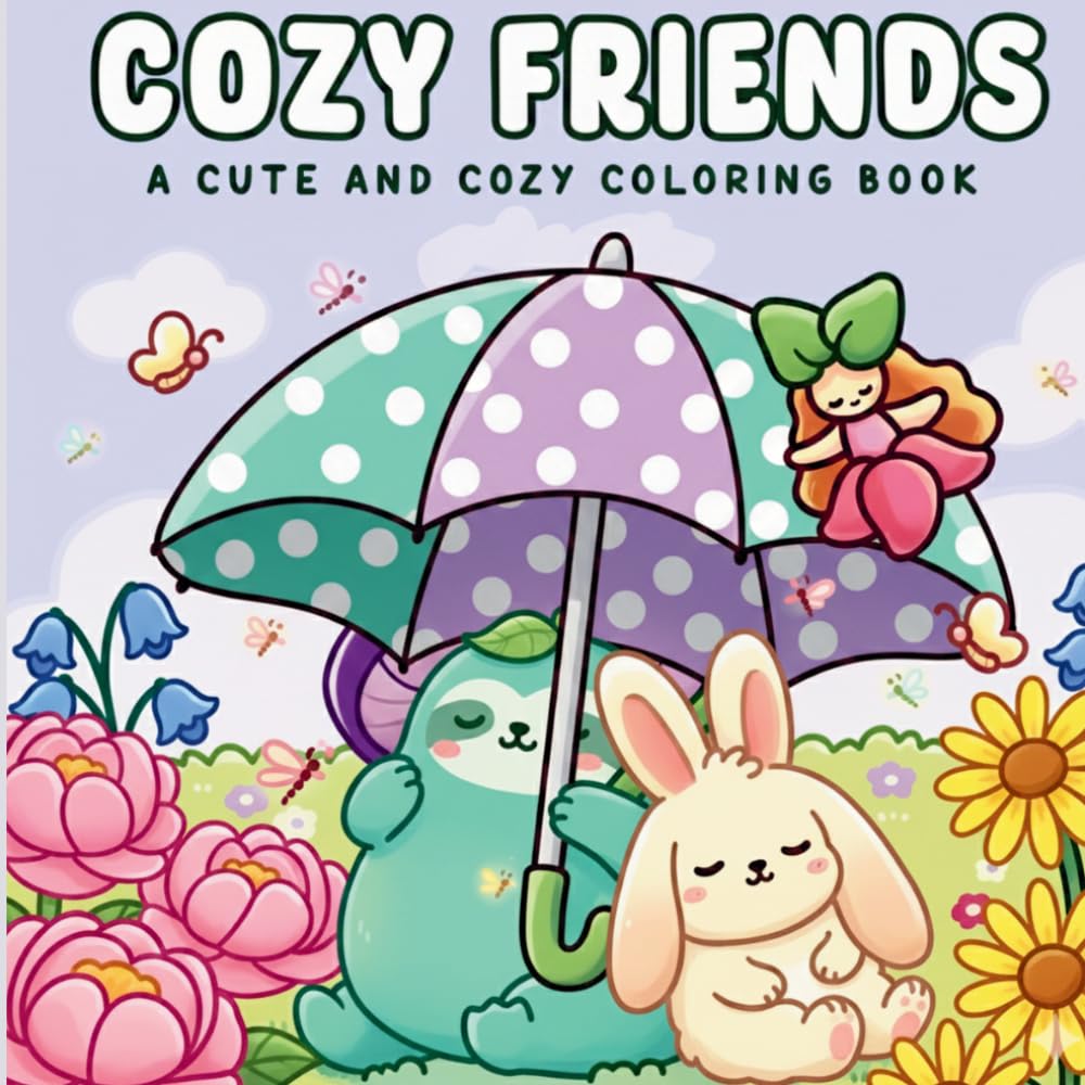 Cozy Friends: A Cute & Cozy Coloring Book — 44 Unique Illustrations of Adorable Animals, Magical Gardens & Whimsical Characters
