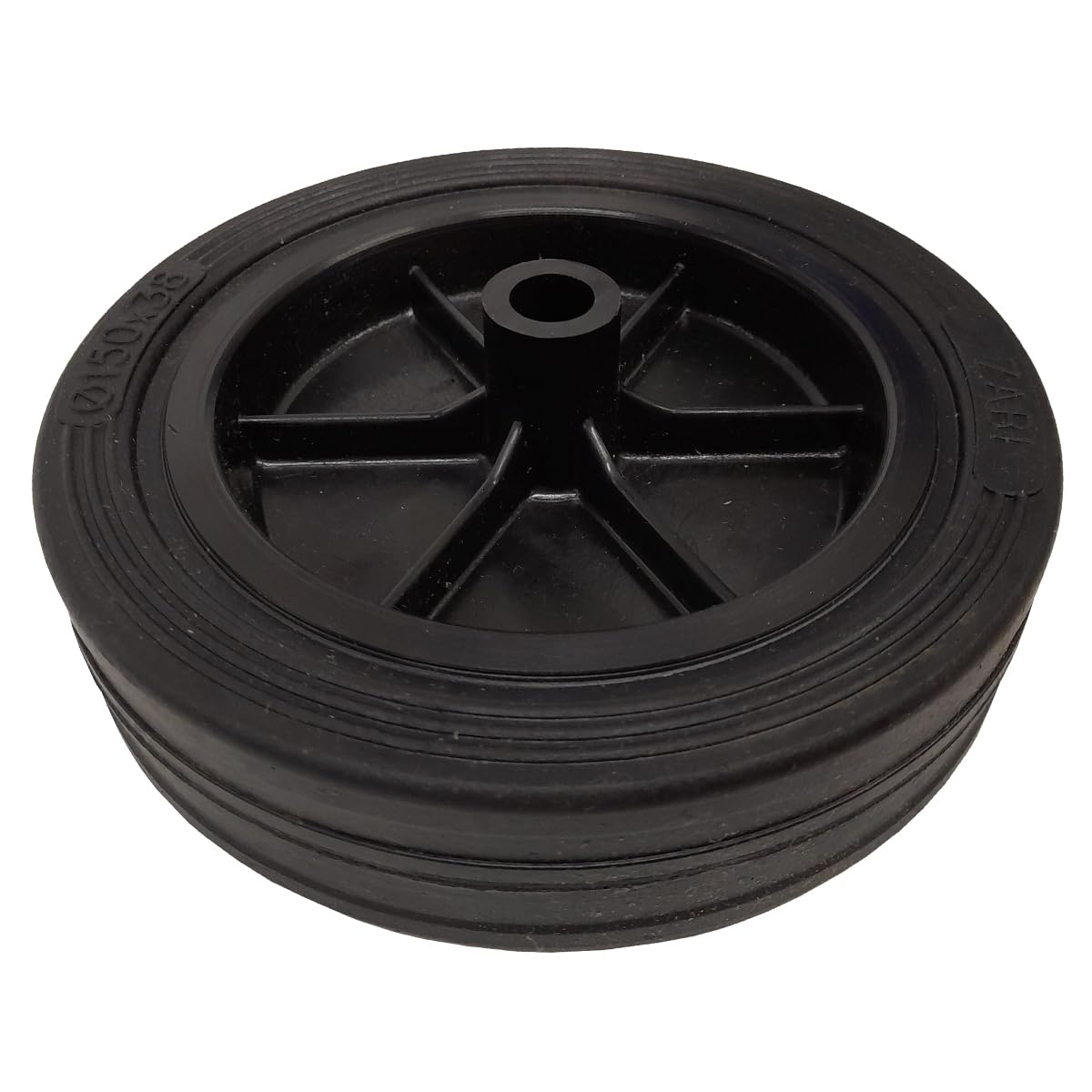 Rasenmäherrad Ø150 mm – schwarzes Ersatzrad aus Vollgummi, robustes Kunststoffrad für Rasenmäher, mit Montage-Set, Code: K150*M8